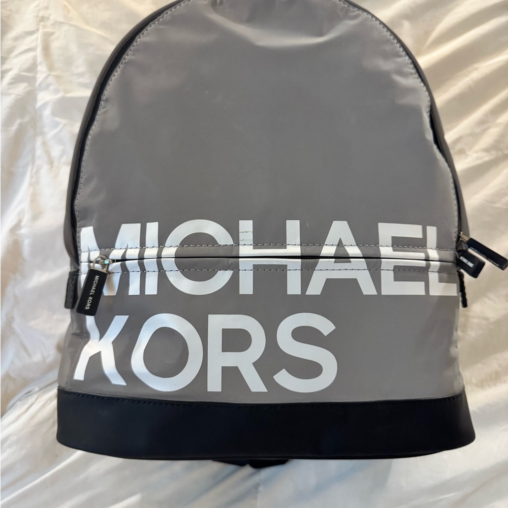Michael Kors Sport Silver Reflective Nylon Top Zip LG Backpack